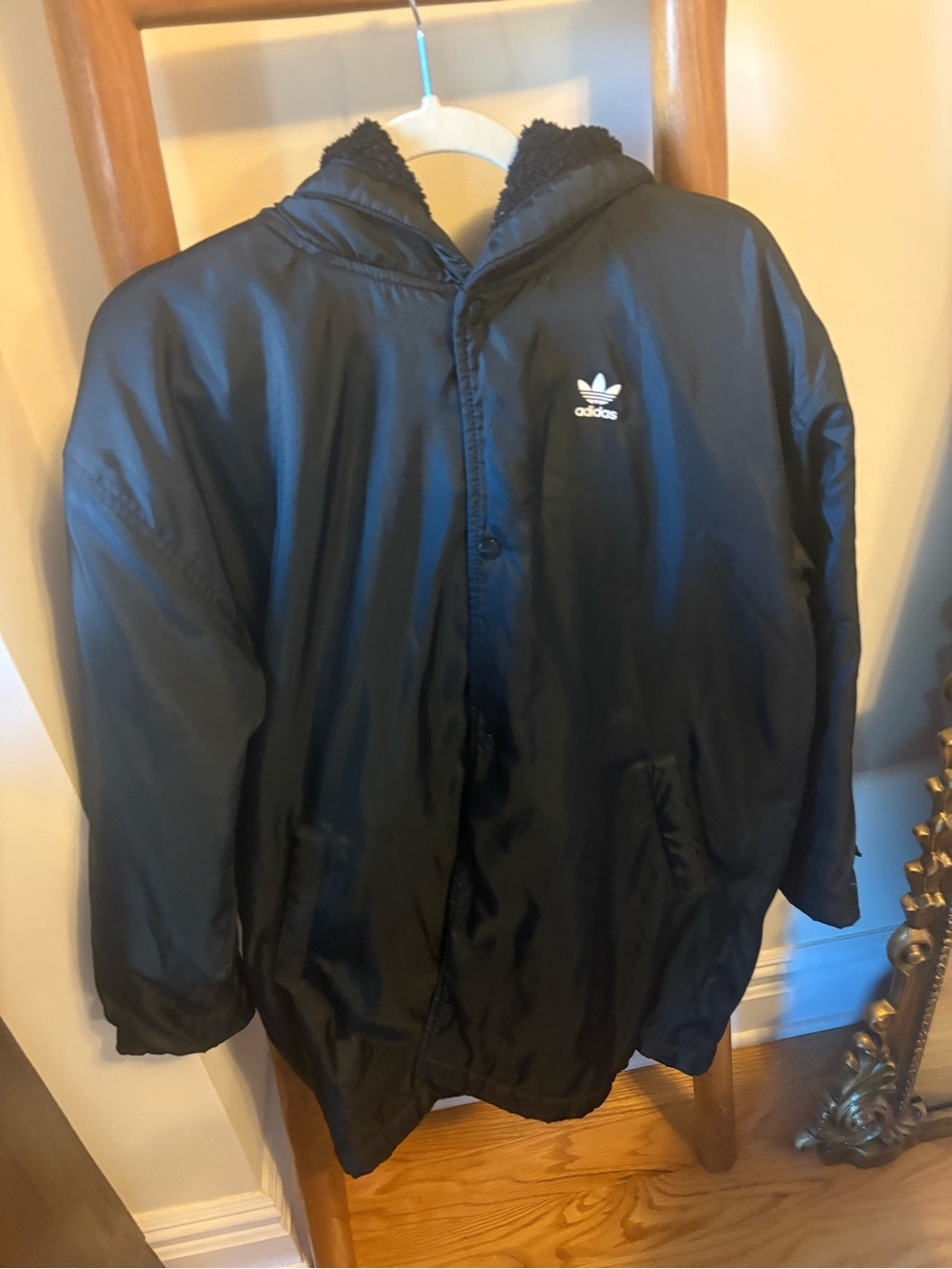 adidas Black Hooded Puffer Jacket with Trefoil Logo